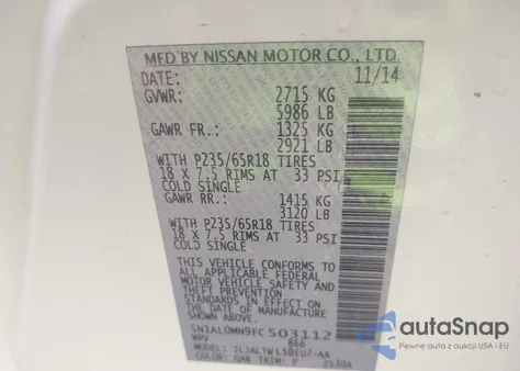 2015 Infiniti Qx60 из США, поврежденный, VIN 5N1AL0MN9FC503112